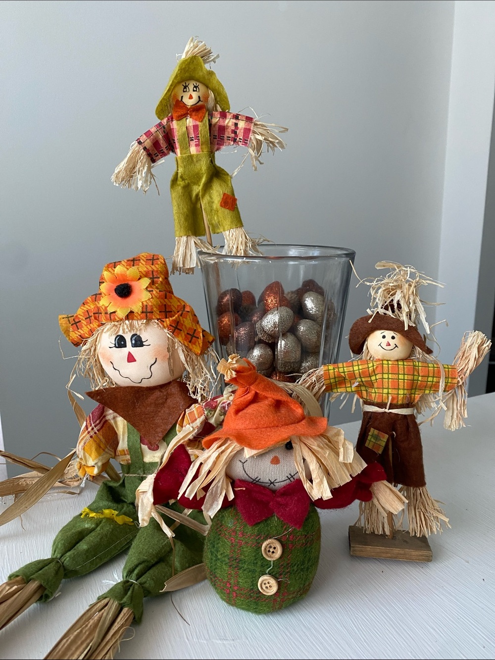Autumn Harvest Scarecrow Glittery Acorn Table Shelf Decor Bundle